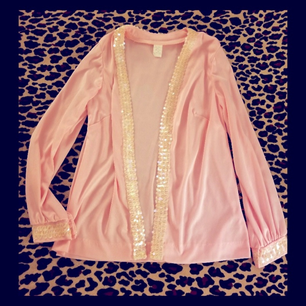 Vintage 70s Barbiecore Pink Glam Sequin Trim Evening Blazer Party Jacket